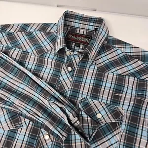 Rock And Roll Cowboy Boy's XL Pearl Snap Long Sleeve Western Shirt Blue Plaid - Picture 1 of 8