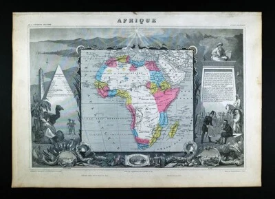 1861 Levasseur Antique Map Africa Algeria Egypt Nubia Guinea Capetown South - Image 1 of 4