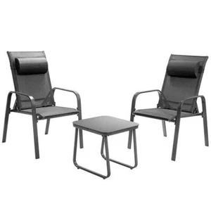 Costway Outdoor Bistro Set Adjustable Back Stackable Chairs Metal Grey 3-Pieces - Picture 1 of 8