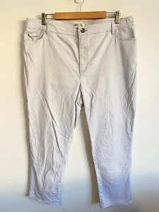 Regatta Cotton Pants Womens Plus Sz 16 White Cropped High Rise Pocket Zip Button - Picture 1 of 16