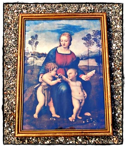 OLD Vtg MADONNA of the Goldfinch FRAMED PRINT by Raphael 16" x 11-1/2" - Picture 1 of 6