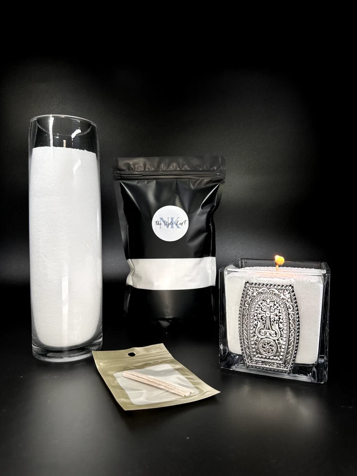 Jarrón de velas de vidrio de lujo, vela de lujo de 5 mechas de cera de arena, regalo único para decoración del hogar Foto 1 de 4