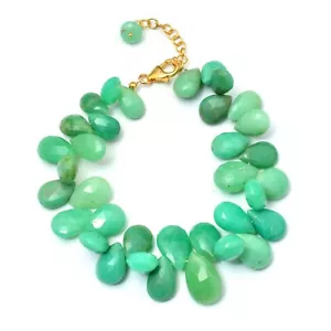 Chrysoprase Teardrop Beads Bracelet,Chrysoprase Drop Bracelet,Briolette Bracelet - Picture 1 of 7