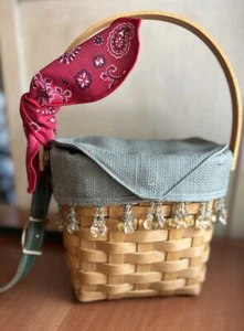 Longaberger Crossbody Picnic Basket Purse Signed Leather Strap Sage Beaded Bag - Picture 1 of 14