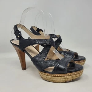 Prada Sandals IT39.5 US 9.5 Black Leather Espadrille Platform Slingback Heels - Picture 1 of 14