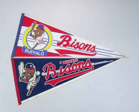 Lot of 2 Buffalo Bisons Vintage 1990s Team Logo Baseball Pennant Cover