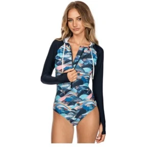 One Piece Hooded Long Sleeve Swimsuit UPF 50 Front Zipper Bathing Suit Size S - Picture 1 of 14