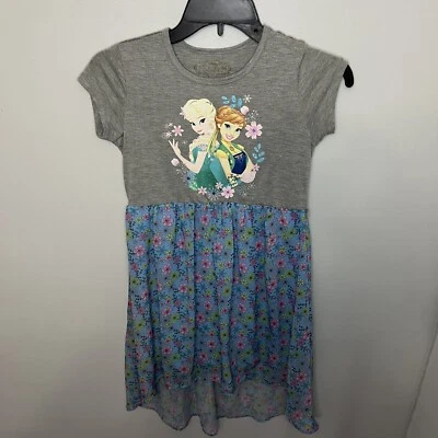 Vestido Frozen Niñas Disney Grande 10-12 Anna Elsa Camiseta Top Encaje Falda Gris Azul Foto 1 de 4