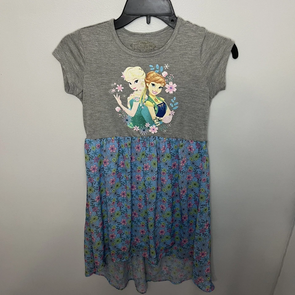 Vestido Frozen Niñas Disney Grande 10-12 Anna Elsa Camiseta Top Encaje Falda Gris Azul Foto 1 de 4