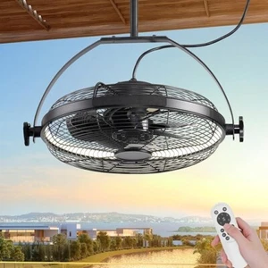 Outdoor Ceiling Fans with LED Lights & Remote Control, 16'' Gazebo Fan - Picture 1 of 7