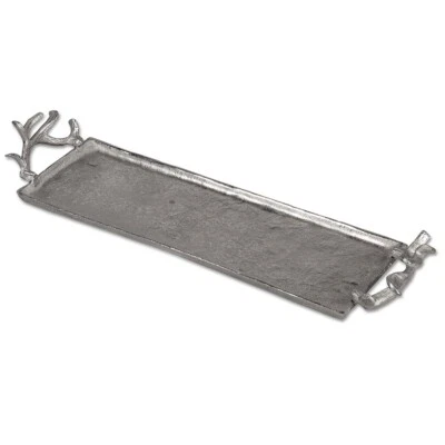 Tablett eckig 43 o. 57 cm Geweih-Griff Aluminium Servierplatte formano Tischdeko - Bild 1 von 3
