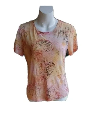 Travel Smith Womens  Floral Paisley Peach Short Sleeves Easy Care Size Small - Imagem 1 de 4