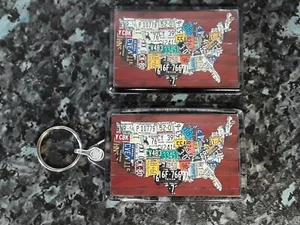 Map of the United States License Plates Keyring and Fridge Magnet Set. USA - Picture 1 of 1