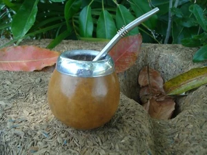 Set Mate Calabaza, Straw ,Bombilla, Color Silver, Gourds 3X31/2", Mate Uruguayo - Picture 1 of 10