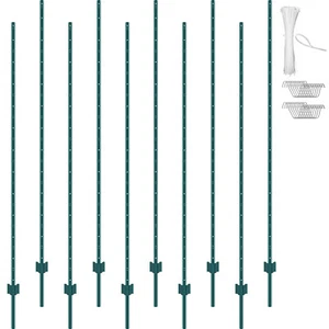 VEVOR 7 Feet Fence Post 10 Pack T-Post Heavy Duty Metal Fence Posts Green - Picture 1 of 12