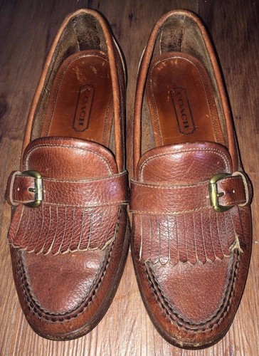 Mocassini Coach J502 kiltie cinturino fibbia abito ciottoli casual mocassino uomo US 9N