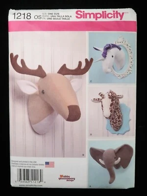 Simplicity 1218 Stuffed Animal Heads Abby Glassenberg Design 2015 Pattern Uncut - Image 1 of 3
