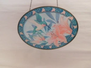 VTG '70s Hummingbird Floral Hanging Wall Art Framed Domed - Picture 1 of 7