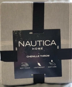 Nautica Home Benchley Chenille Throw Cotton/Poly 60" x 70" Grey Windowpane Plaid - Picture 1 of 4