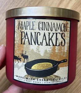 Bath & Body Works MAPLE CINNAMON PANCAKES 3 Wick Candle 14.5 oz Burned 1x EUC! - Picture 1 of 5