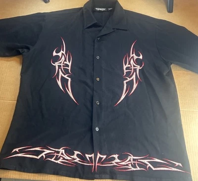 Dragonfly Men's Embroidered Button Up Shirt XL Black Tribal Vintage 2000s Y2K - Image 1 of 4