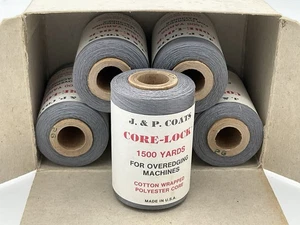 JP Coats Core-Lock Thread For Overedging Machines Slate Grey 1500 yds x6 NOS - Picture 1 of 8