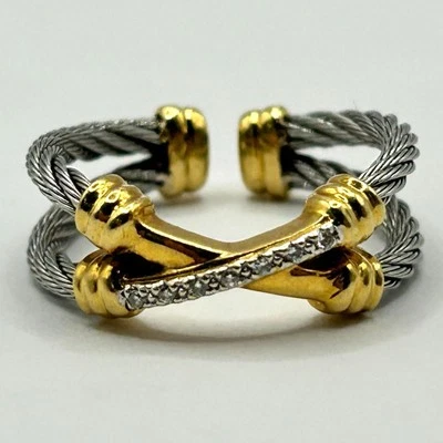 Charriol 戒指 – 不锈钢,18K 黄金和天然钻石 - 尺寸 6 — 第 1/4 张图片