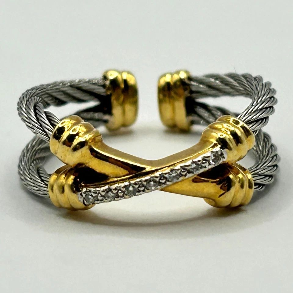 Charriol Ring – Stainless Steel, 18K Yellow Gold and Natural Diamonds - Size 6 - Image 1 of 4