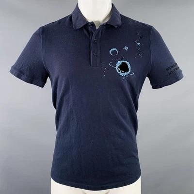 VALENTINO 2019 Talla M Azul Marino Bordado Cuentas Espacio Exterior Algodón Polo - Imagen 1 de 4