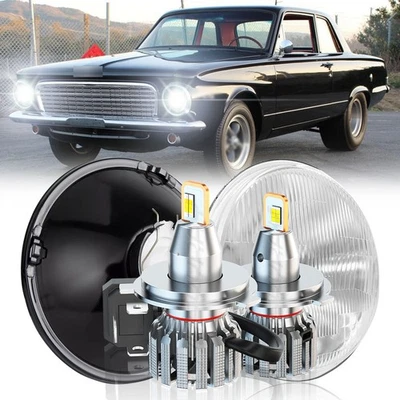 Par de faros LED redondos de 7 pulgadas para Plymouth Valiant 1963-1976 haz alto H4 Foto 1 de 4
