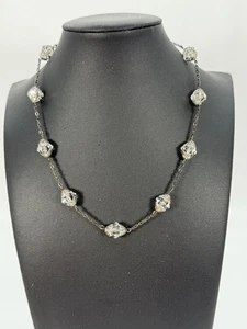 VTG Crystal Bicone Bead Necklace Filigree Caps Silver Tone Art Deco Style Estate - Picture 1 of 6