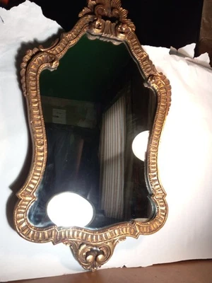 Hermoso marco espejo vintage con detalles tallados marco tono dorado "30×16 Foto 1 de 4