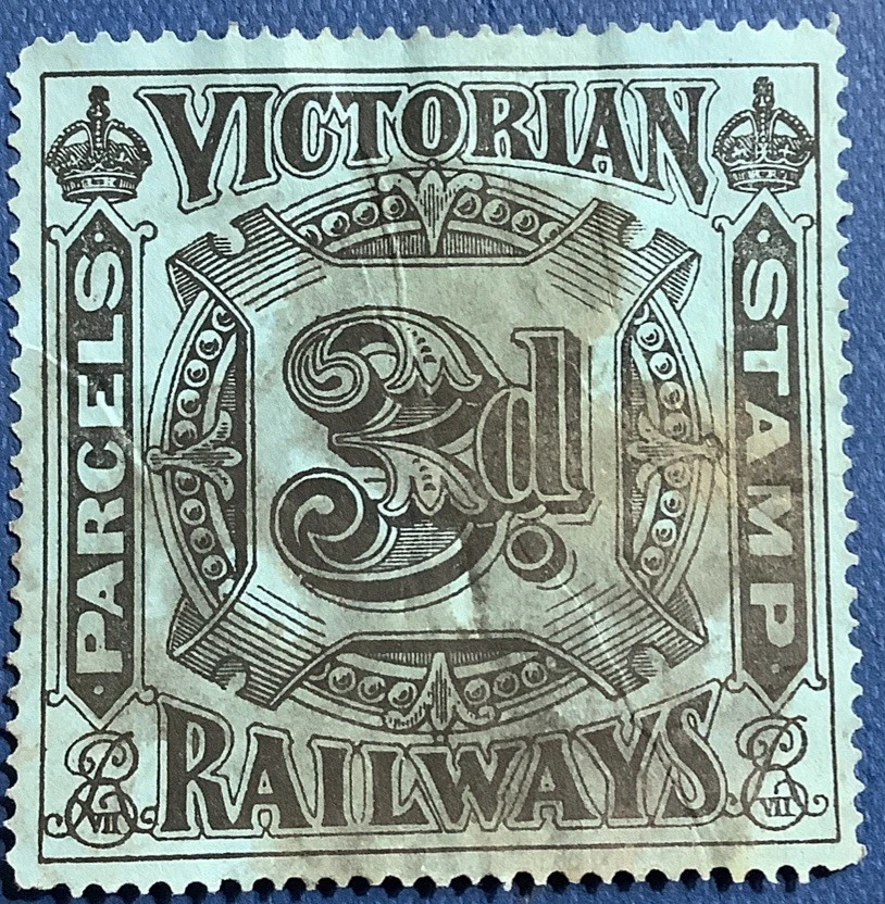 VICTORIA 1902 3d Black on light Blue RAILWAY PARCELS used Stamp 102225-8 - Image 1 of 1