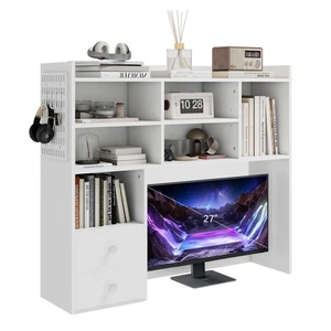 8-Tier Adjustable Bookshelf with Pegboard Desktop Organizer, Anti-Tip Kit - Picture 1 of 9