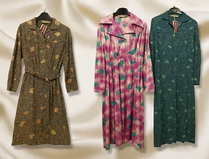 Damen Kleid Jersey Mikrofaser Polyester Real Vintage 70er Muster Langarm - Bild 1 von 42