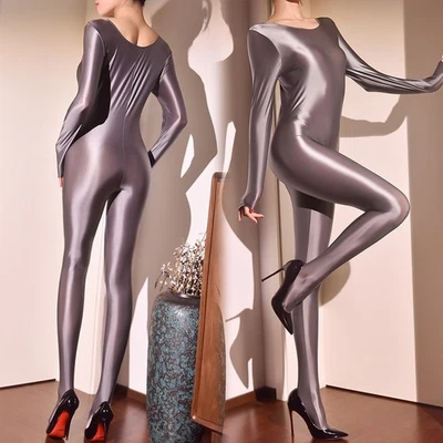 High Elastic Oil Shiny Glossy Full Body Shaping Stockings Jumpsuit Pantyhose - Image 1 of 4