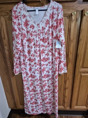 Adonna sz L, Long White/Red Birds Nightgown, Buttons/Lace Long Sleeves. NWT - Image 1 of 4
