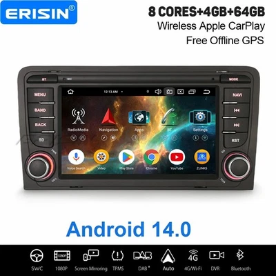 64GB Android 14 DAB+ Autoradio Navi Carplay Wifi OBD2 für Audi A3 S3 RS3 RNSE-PU - Bild 1 von 4
