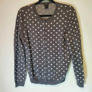 Ann Taylor Womens Size Large Gray Polka Dot Long Sleeve Cardigan Sweater - Picture 1 of 5