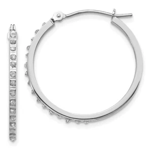 14k White Gold Diamond Fascination Round Hinged Hoop Earrings - Picture 1 of 3