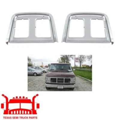 2 PCS Chrome Headlight Trim Bezel Dual Headlights For 1985-91 GMC Chevrolet Van - Image 1 of 4