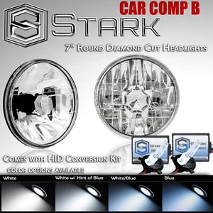 H6024 Head Light Glass Diamond Housing Lamp Classic Chrome 7" Round HID Kit (E) - Picture 1 of 5