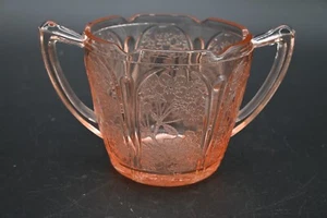 Vintage 30er Jahre Jeanette Rosa Depression Glas Kirschblüte Offen Zuckerdose - Bild 1 von 9