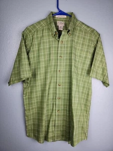 LL Bean Men's MED Green Plaid Wrinkle Resistant Short Sleeve Button UP GUC - Picture 1 of 5