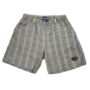 Vintage Mens Rip Curl Shorts Sz M Elastic Waist Brown Check Cotton 90s Z3 - Picture 1 of 8
