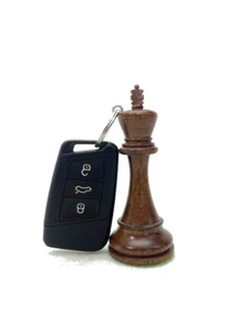 ROOGU Schlüsselanhänger Ring echt Schachfigur König AKAZIENHolz Handmade Indien - Bild 1 von 5