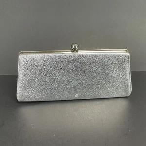 Silver Clutch Formal Purse 90s Ornate Metallic Silver Color Tote Vintage - Picture 1 of 10