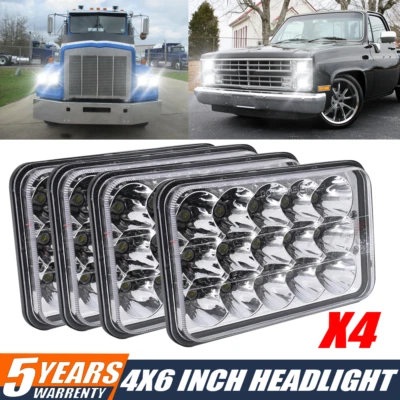 For Kenworth T800 1987-2023 W900 1981-2023 4x6" Rectangle LED Headlights Hi/Lo - Image 1 of 4