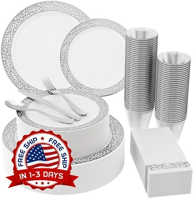 Platos Desechables Para Fiestas Elegante Bodas Kit Completo De Plástico 210 Piezas Foto 1 de 4