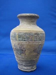 Unusual CHINESE POTTERY VASE-Ancient Looking-Incised Decoration-Green & Yellow - Picture 1 of 12